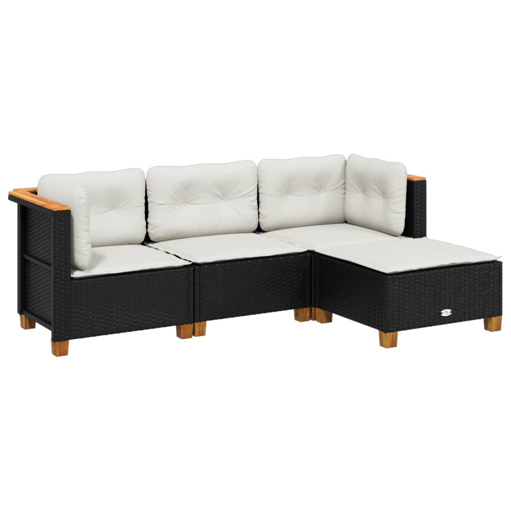 sofasæt til haven 4 dele med hynder polyrattan sort
