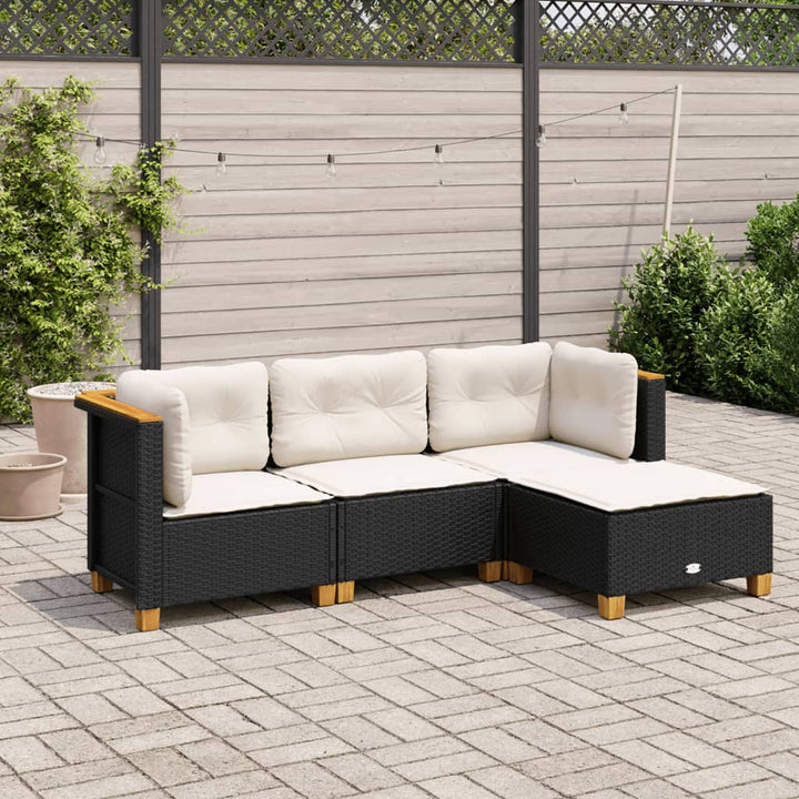 sofasæt til haven 4 dele med hynder polyrattan sort