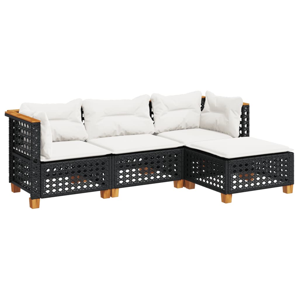 sofasæt til haven 4 dele med hynder polyrattan sort