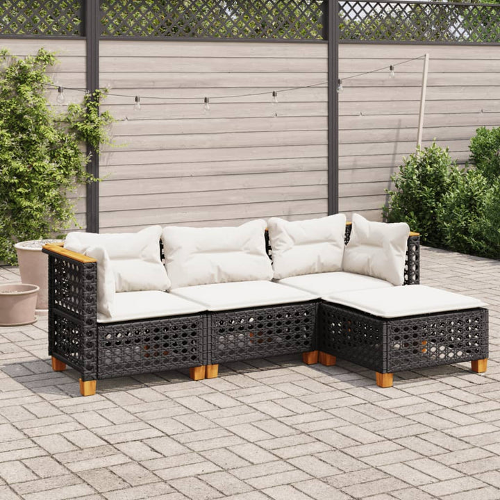 sofasæt til haven 4 dele med hynder polyrattan sort