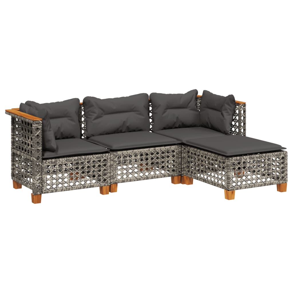 sofasæt til haven 4 dele med hynder polyrattan grå