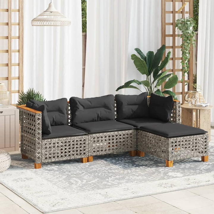 sofasæt til haven 4 dele med hynder polyrattan grå