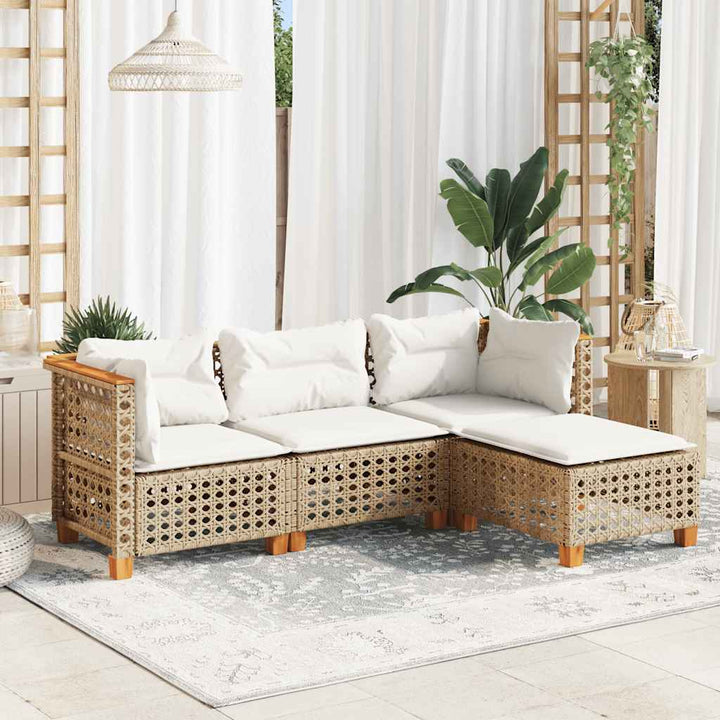 sofasæt til haven 4 dele med hynder polyrattan beige
