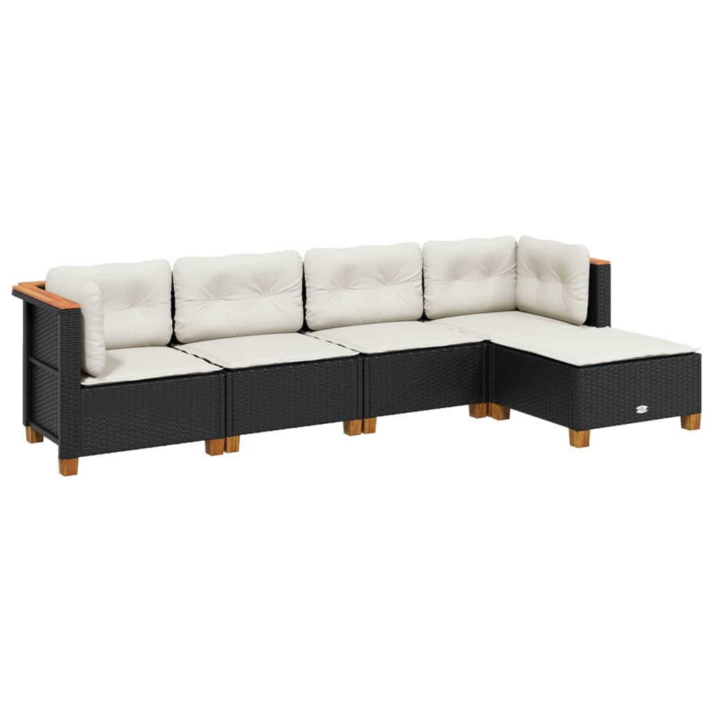 sofasæt til haven 5 dele med hynder polyrattan sort