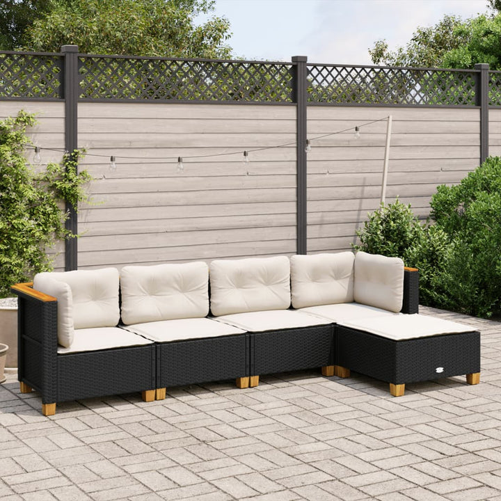sofasæt til haven 5 dele med hynder polyrattan sort