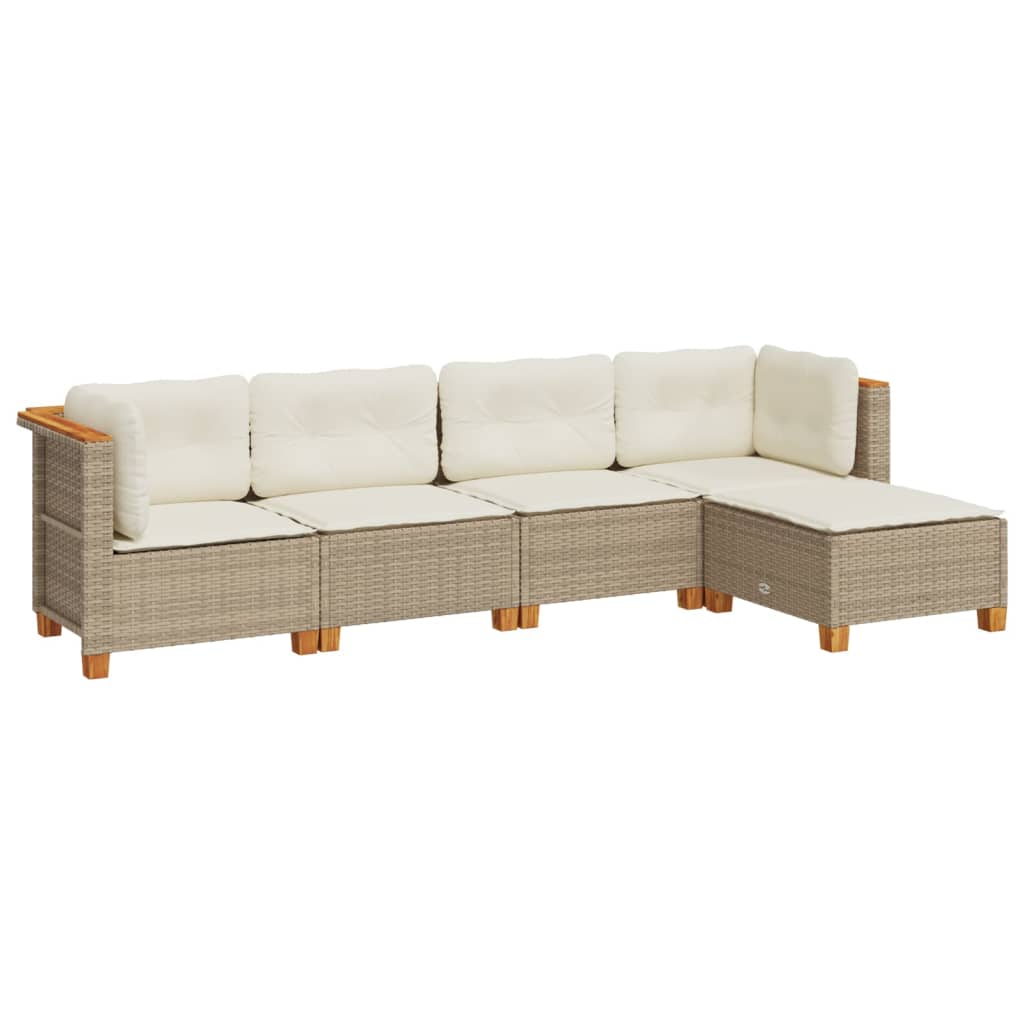 sofasæt til haven 5 dele med hynder polyrattan beige