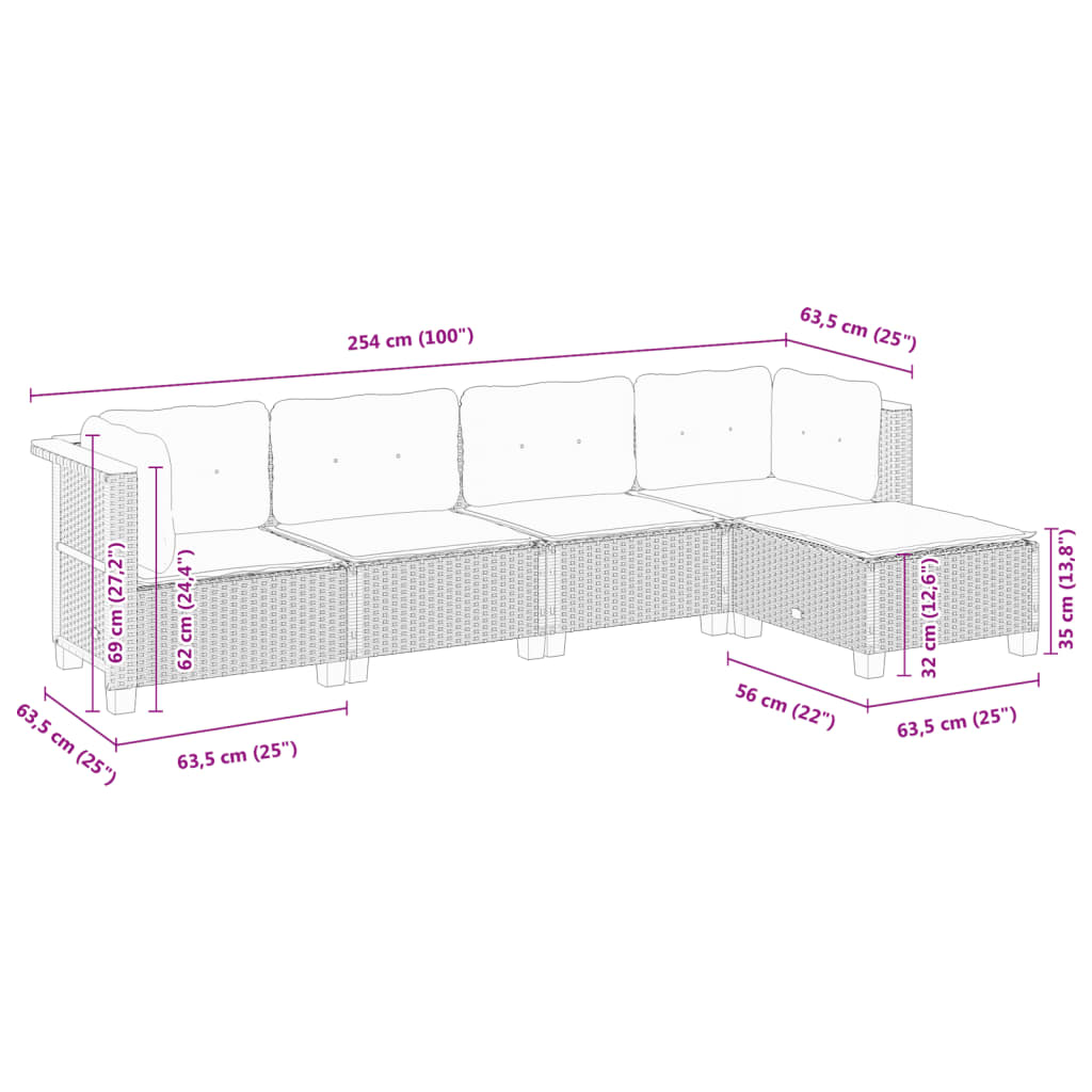 sofasæt til haven 5 dele med hynder polyrattan beige