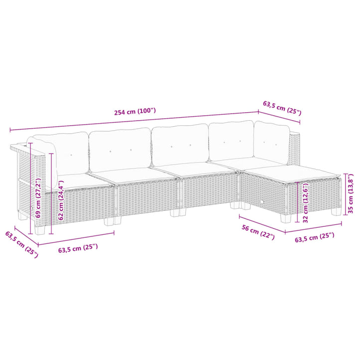 sofasæt til haven 5 dele med hynder polyrattan beige