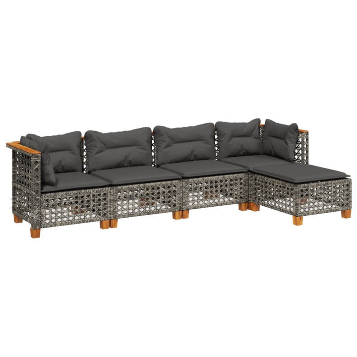 sofasæt 5 dele med hynder polyrattan grå