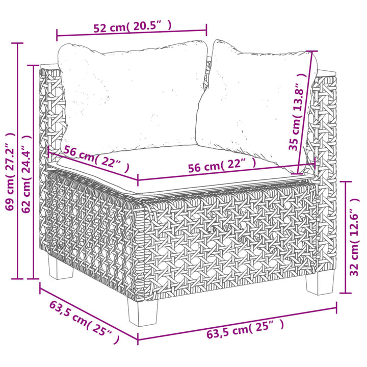 sofasæt 5 dele med hynder polyrattan grå
