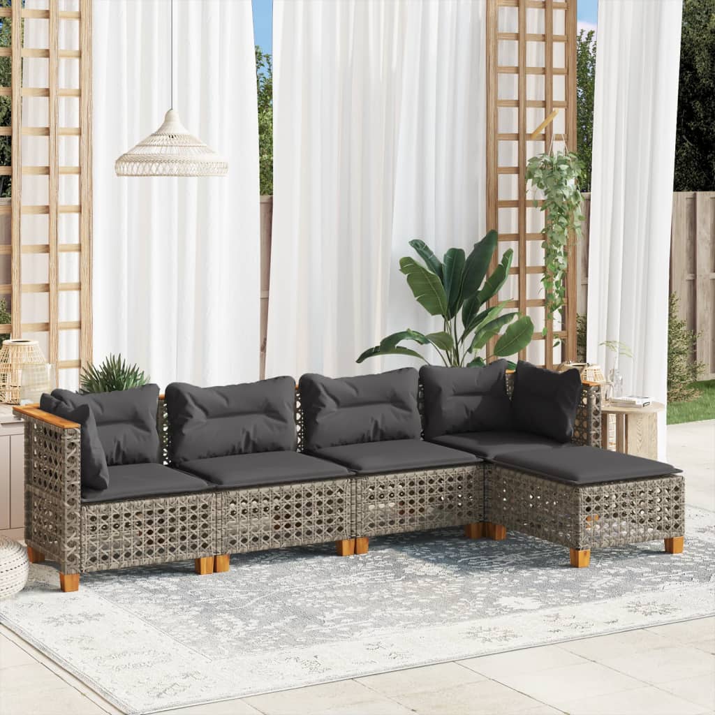 sofasæt 5 dele med hynder polyrattan grå