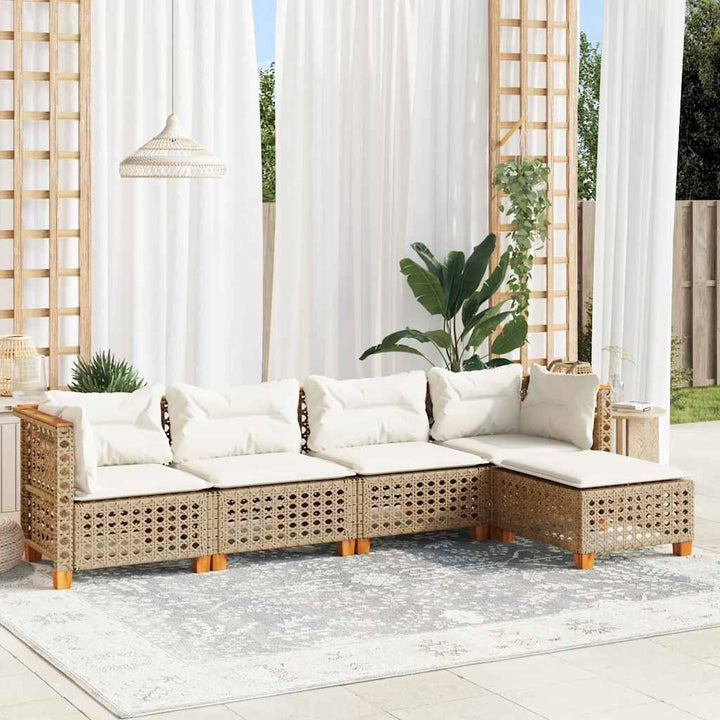 sofasæt til haven 5 dele med hynder polyrattan beige