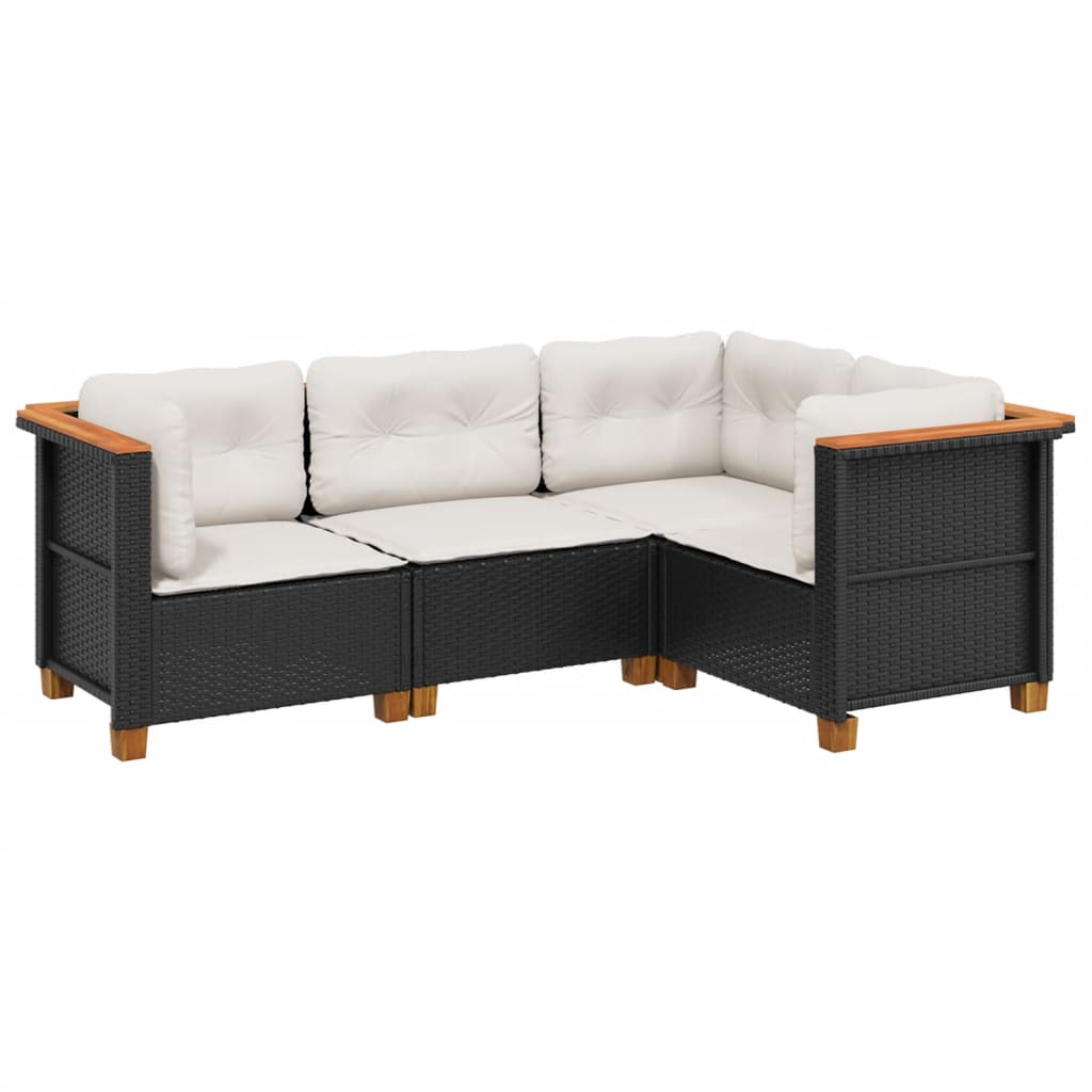 sofasæt til haven 4 dele med hynder polyrattan sort