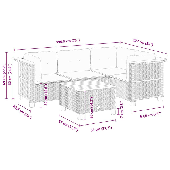 sofasæt til haven 5 dele med hynder polyrattan beige