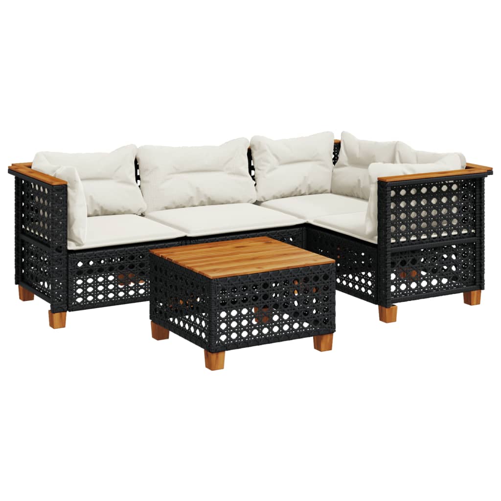 sofasæt til haven 5 dele med hynder polyrattan sort