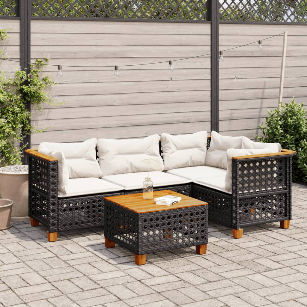 sofasæt til haven 5 dele med hynder polyrattan sort