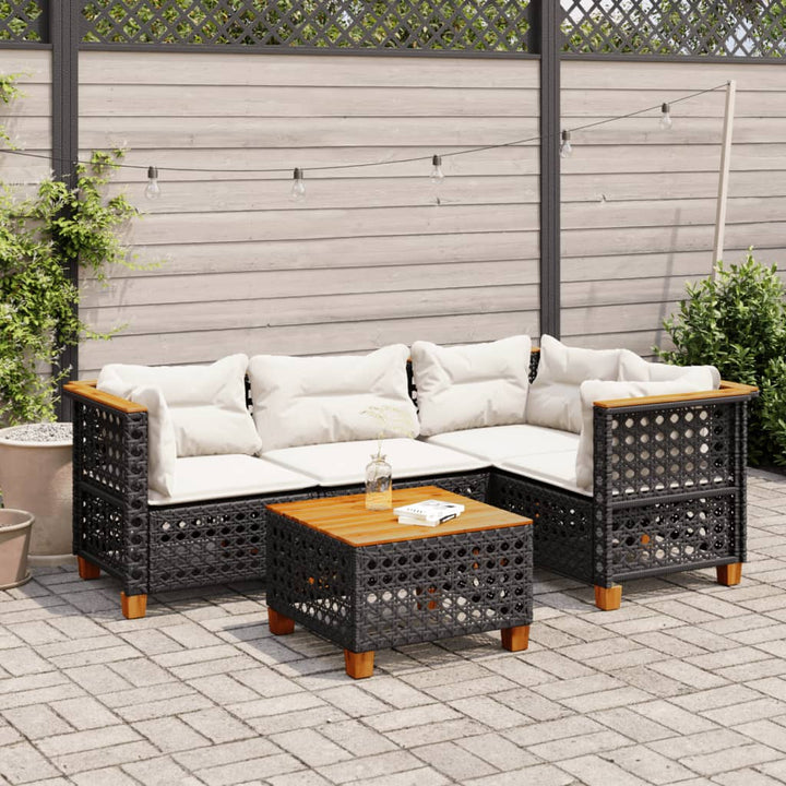 sofasæt til haven 5 dele med hynder polyrattan sort