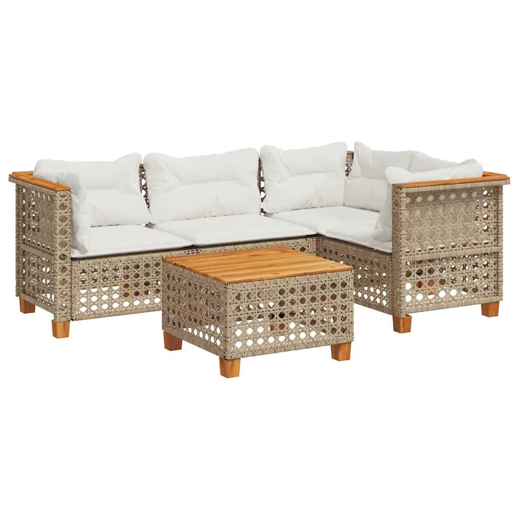 sofasæt til haven 5 dele med hynder polyrattan beige