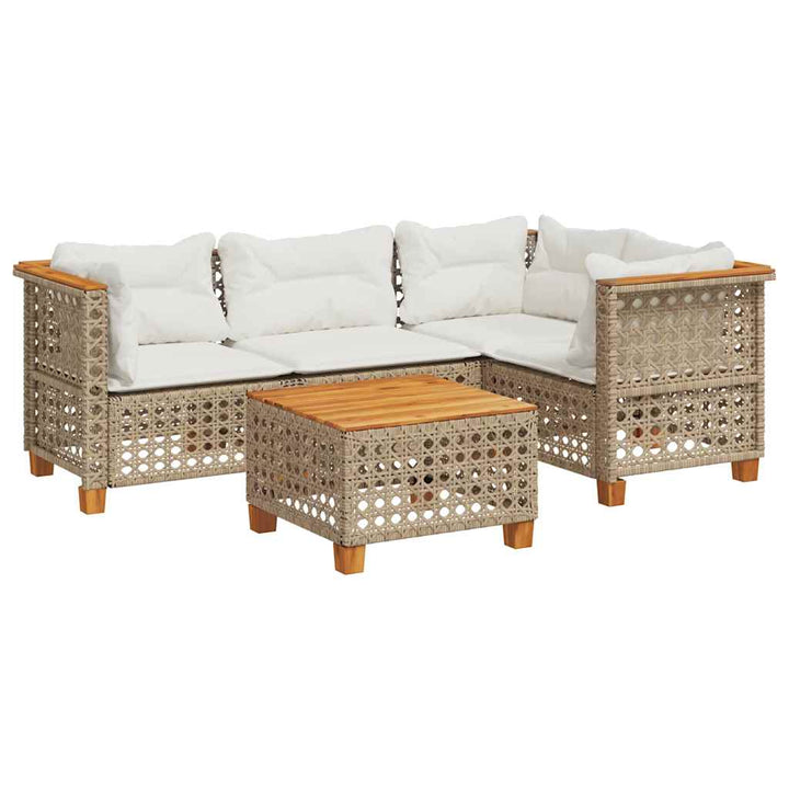 sofasæt til haven 5 dele med hynder polyrattan beige