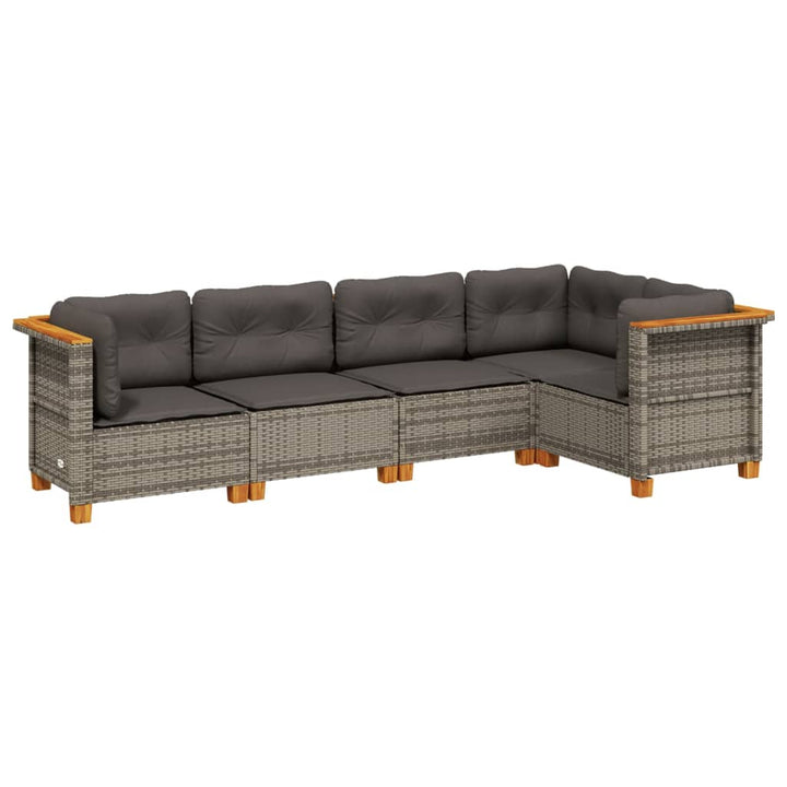 sofasæt 5 dele med hynder polyrattan grå