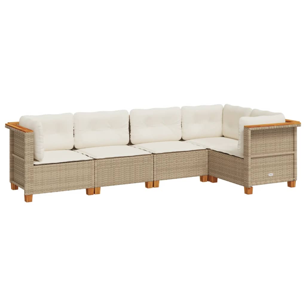 sofasæt til haven 5 dele med hynder polyrattan beige