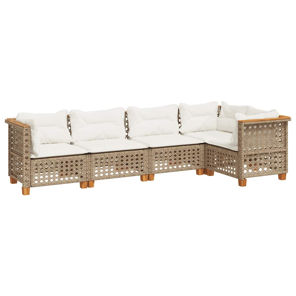 sofasæt til haven 5 dele med hynder polyrattan beige