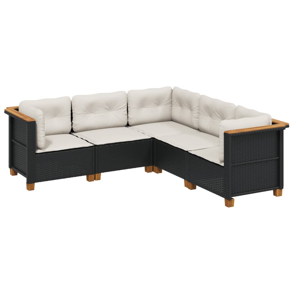 sofasæt til haven 5 dele med hynder polyrattan sort