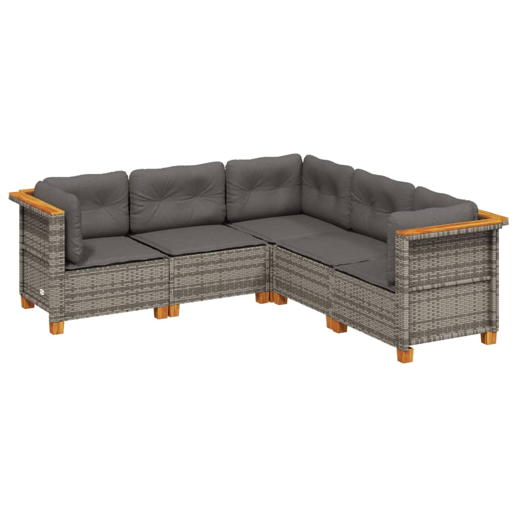 sofasæt 5 dele med hynder polyrattan grå