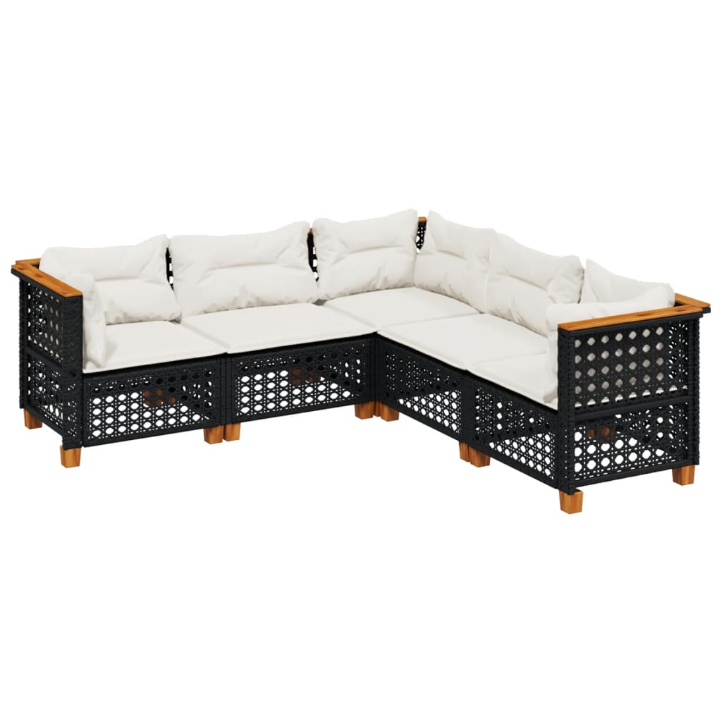 sofasæt til haven 5 dele med hynder polyrattan sort