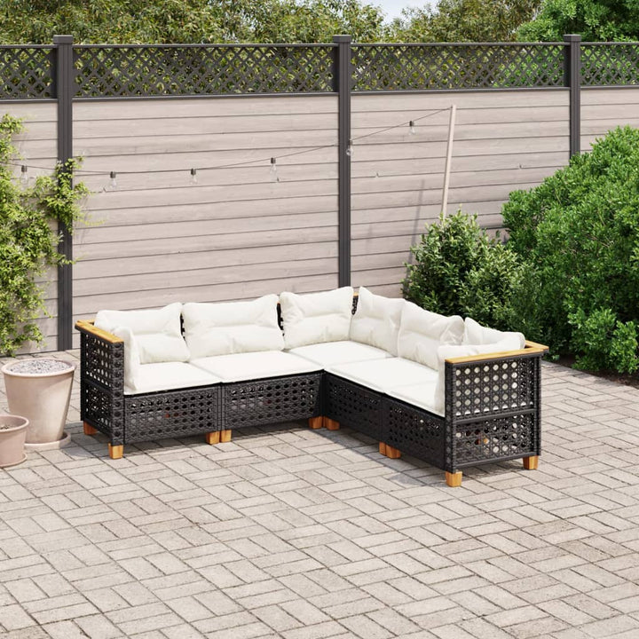 sofasæt til haven 5 dele med hynder polyrattan sort