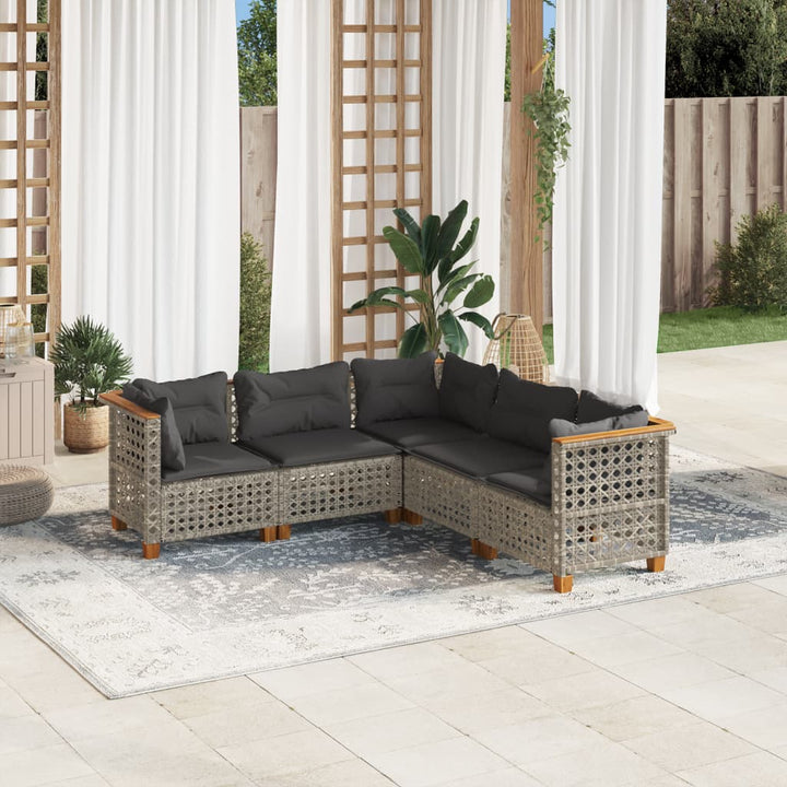 sofasæt 5 dele med hynder polyrattan grå