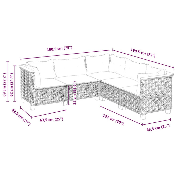 sofasæt til haven 5 dele med hynder polyrattan beige