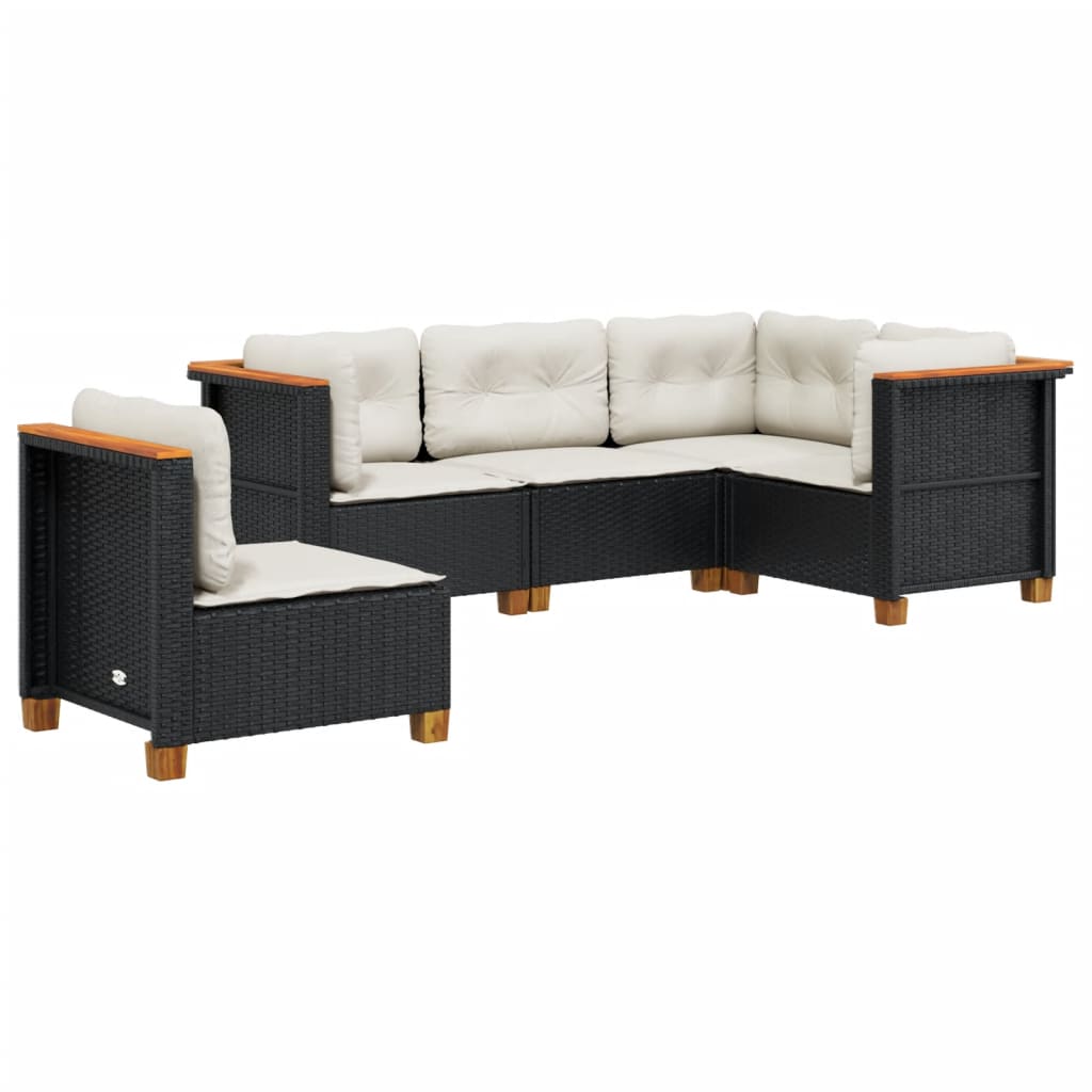 sofasæt til haven 5 dele med hynder polyrattan sort
