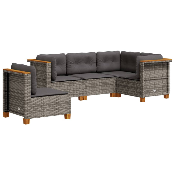 sofasæt 5 dele med hynder polyrattan grå