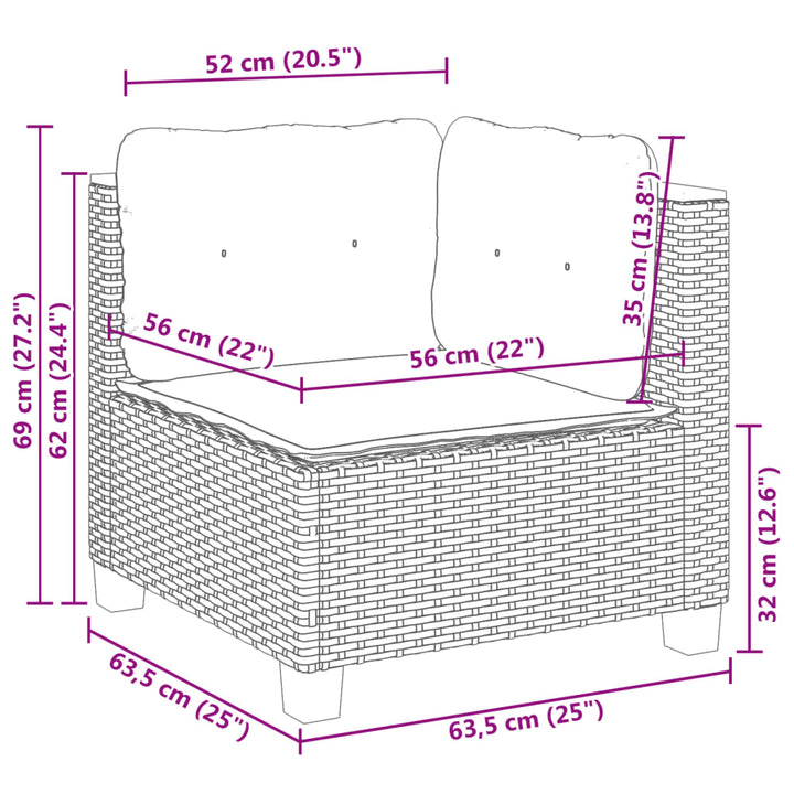 sofasæt 5 dele med hynder polyrattan grå