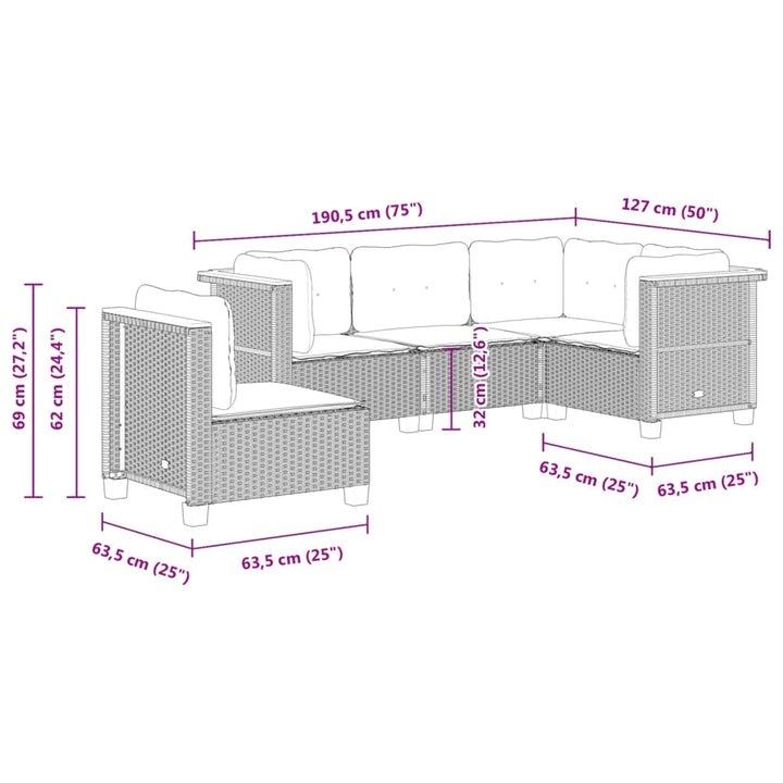 sofasæt til haven 5 dele med hynder polyrattan beige