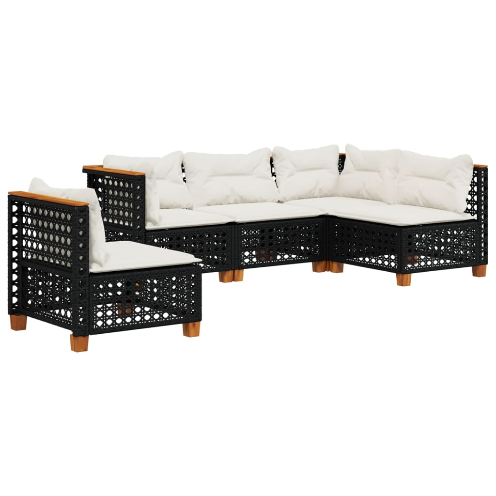 sofasæt til haven 5 dele med hynder polyrattan sort