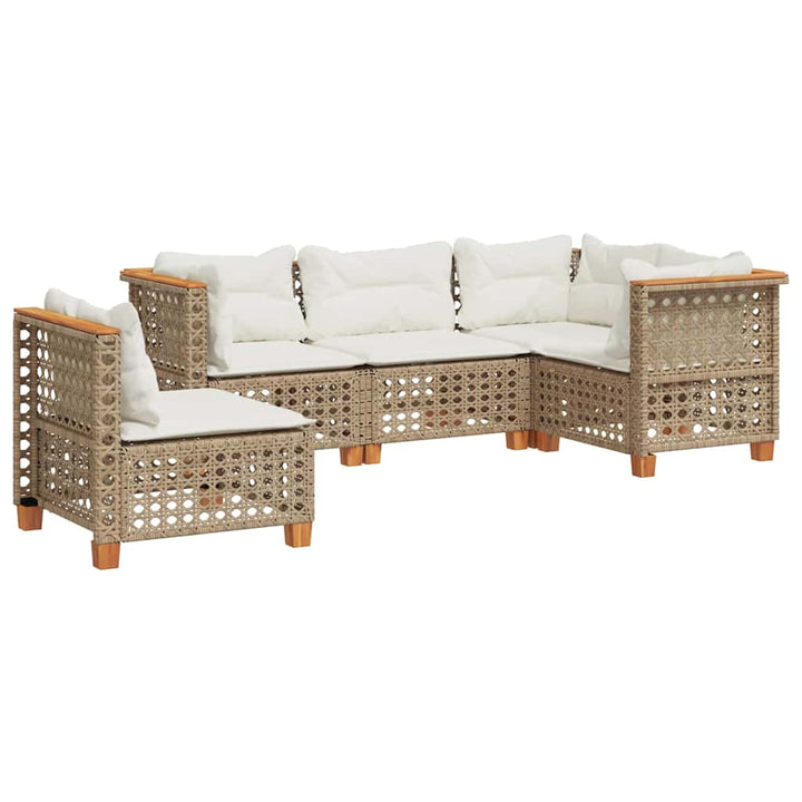 sofasæt til haven 5 dele med hynder polyrattan beige