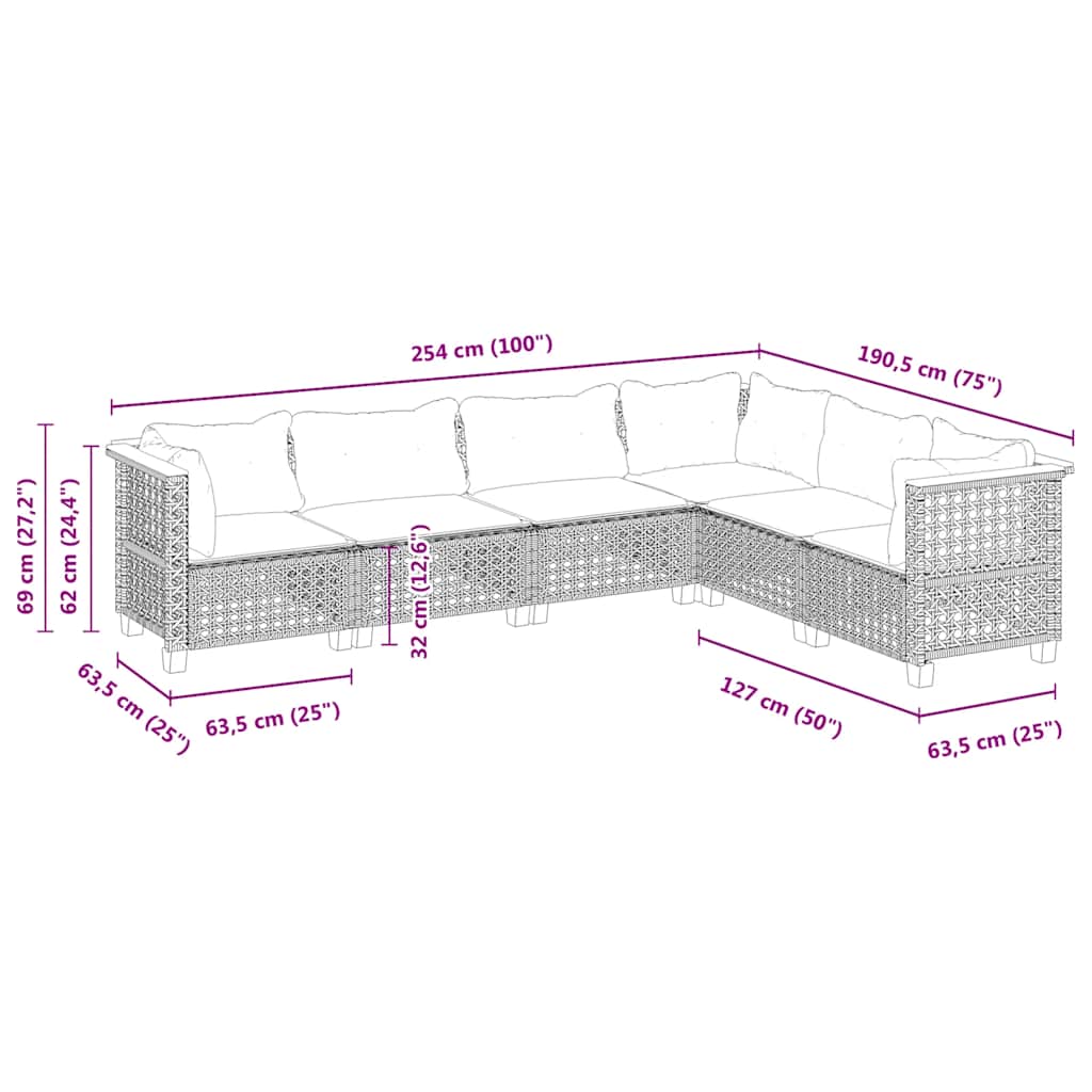 sofasæt til haven 6 dele med hynder polyrattan beige