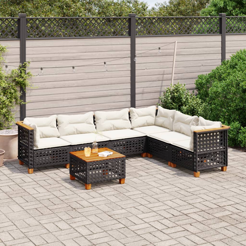 sofasæt til haven 7 dele med hynder polyrattan sort