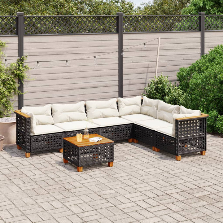sofasæt til haven 7 dele med hynder polyrattan sort
