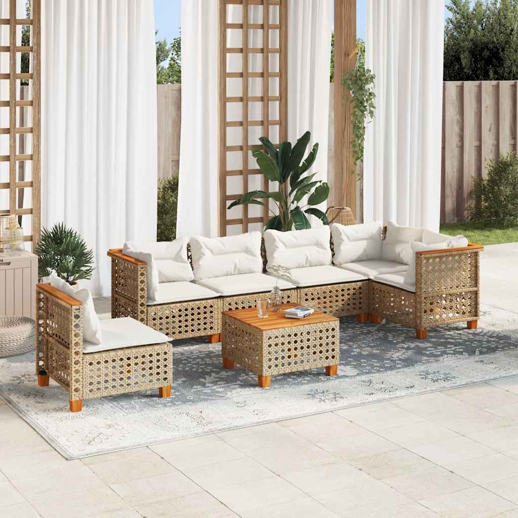 sofasæt til haven 7 dele med hynder polyrattan beige
