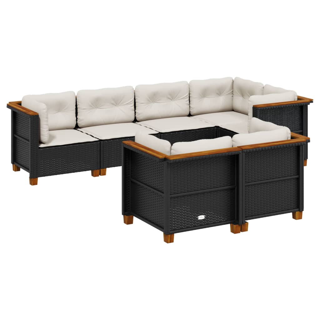 sofasæt til haven 7 dele med hynder polyrattan sort
