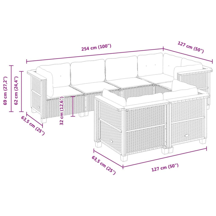 sofasæt til haven 7 dele med hynder polyrattan sort