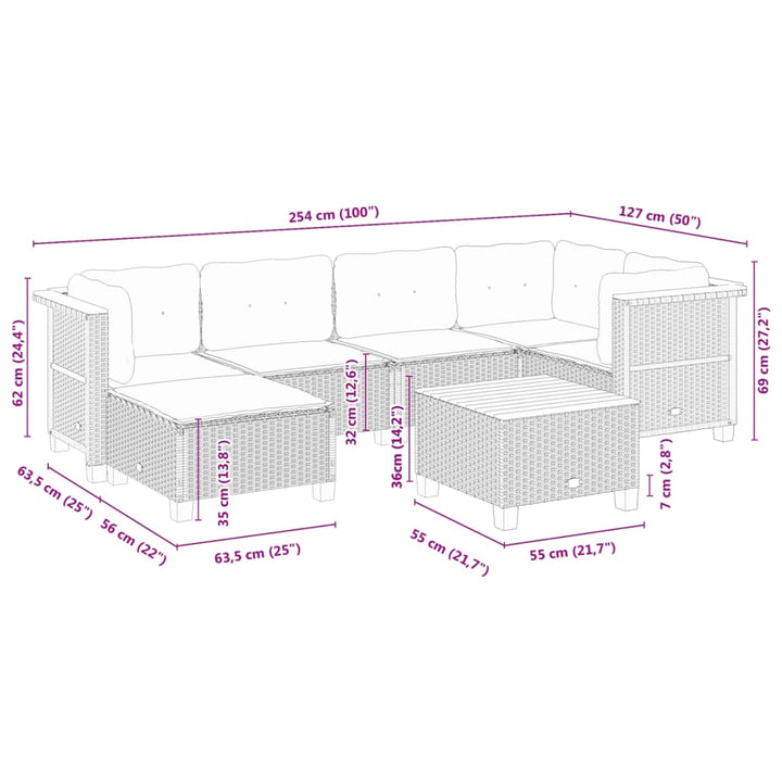 sofasæt til haven 7 dele med hynder polyrattan sort