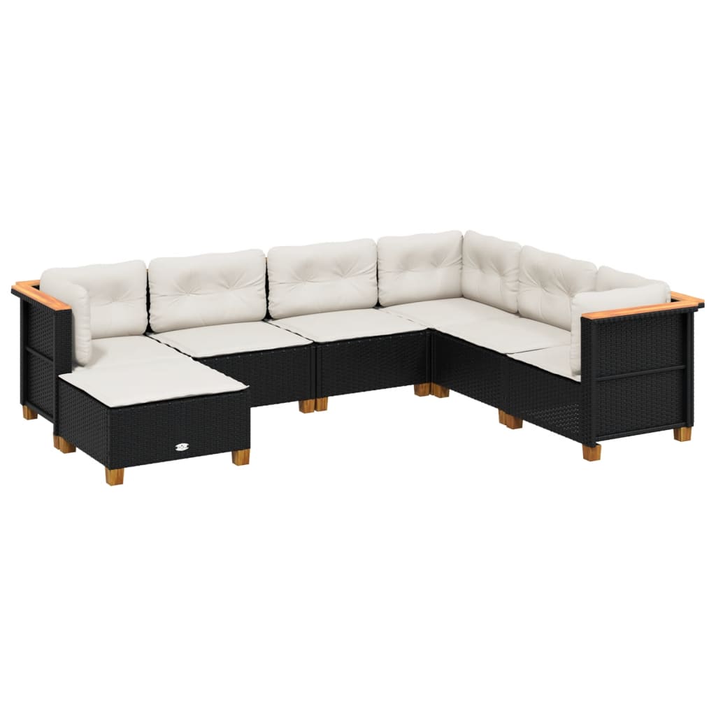sofasæt til haven 7 dele med hynder polyrattan sort