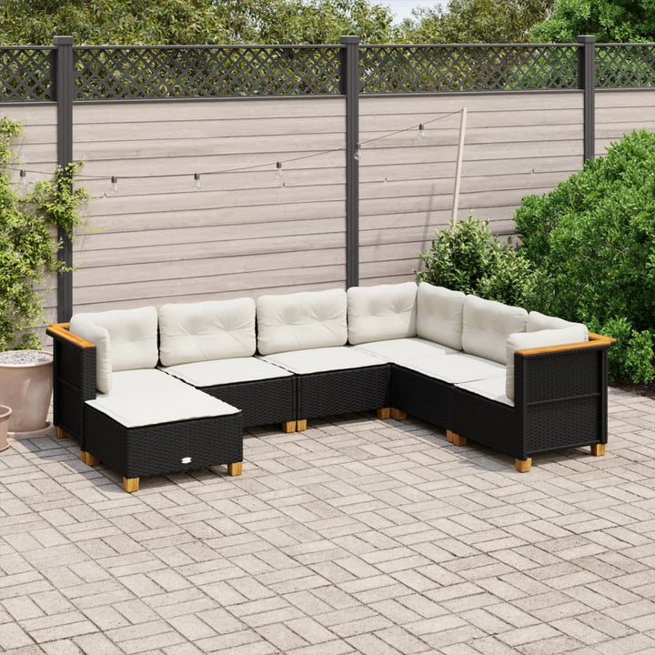 sofasæt til haven 7 dele med hynder polyrattan sort