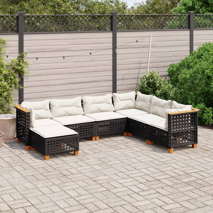 sofasæt til haven 7 dele med hynder polyrattan sort