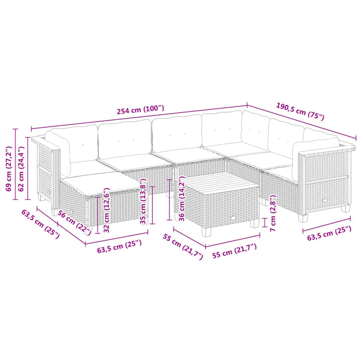 sofasæt til haven 8 dele med hynder polyrattan sort