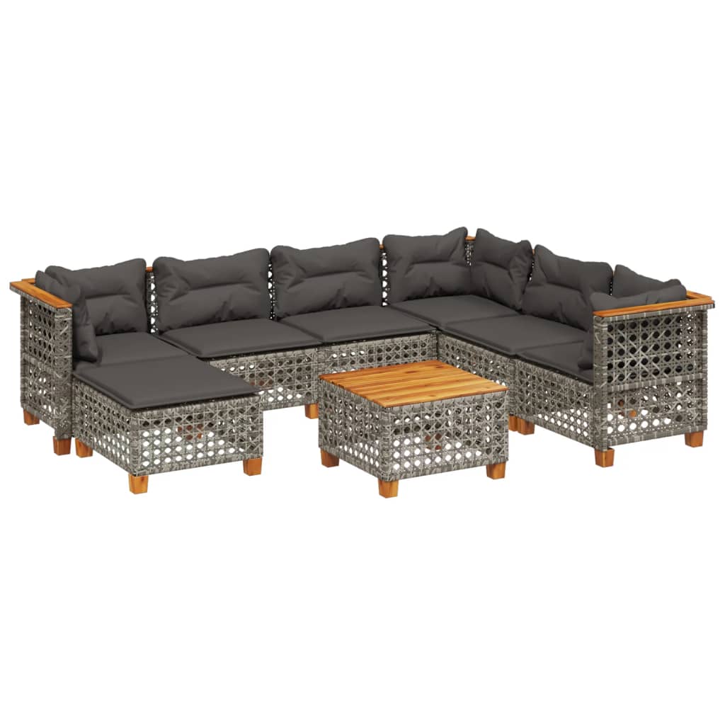 sofasæt til haven 8 dele med hynder polyrattan grå